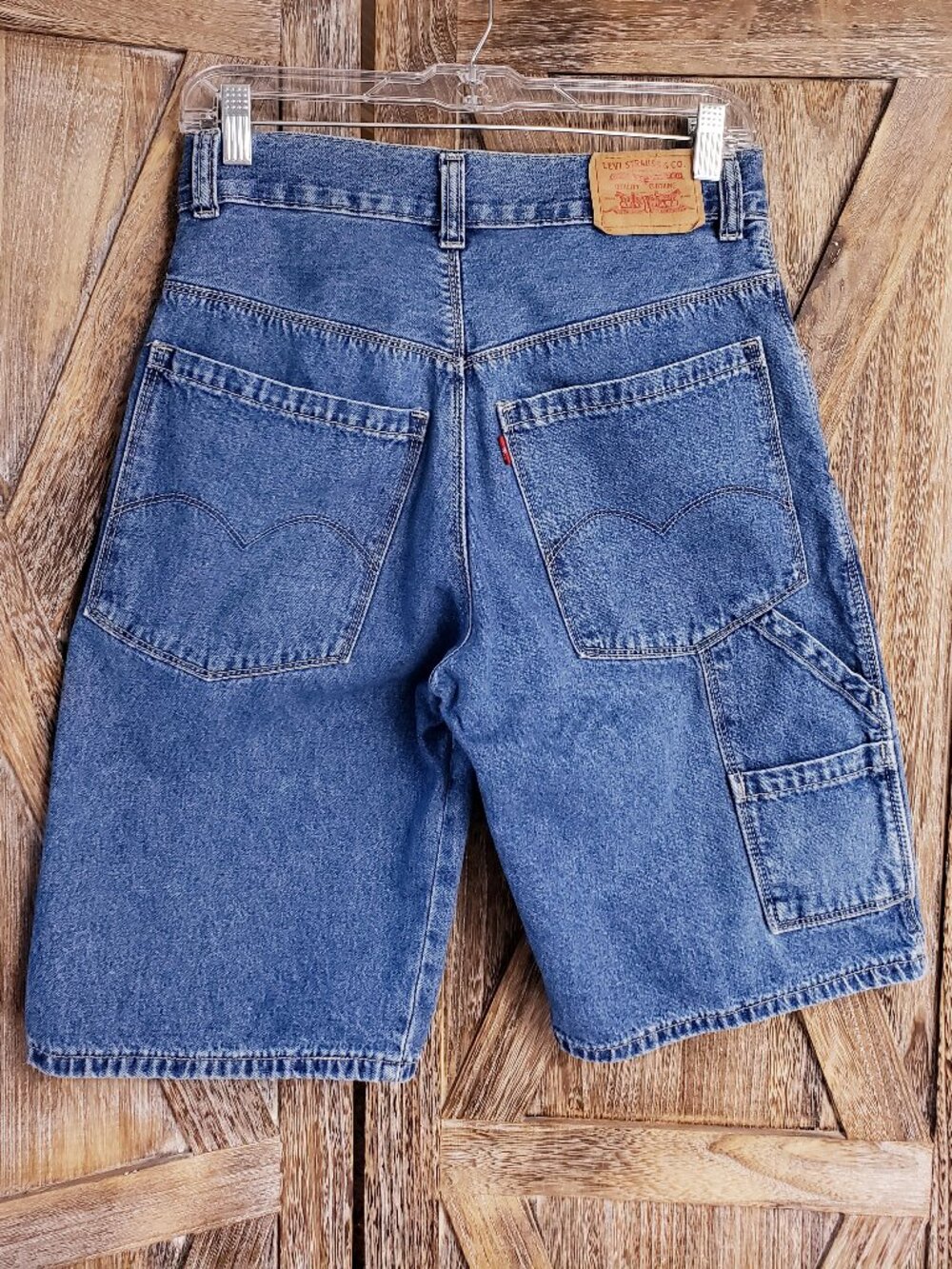 Vintage Levi's Kid's Carpenter Shorts Boy's 16 Waist 28 Blue Denim Baggy Bermuda